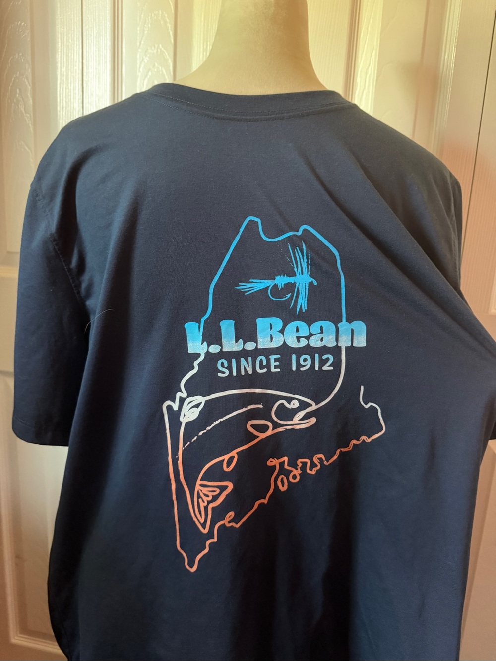 L.L. Bean Navy Short-Sleeve Tee with Blue and Coral Graphic